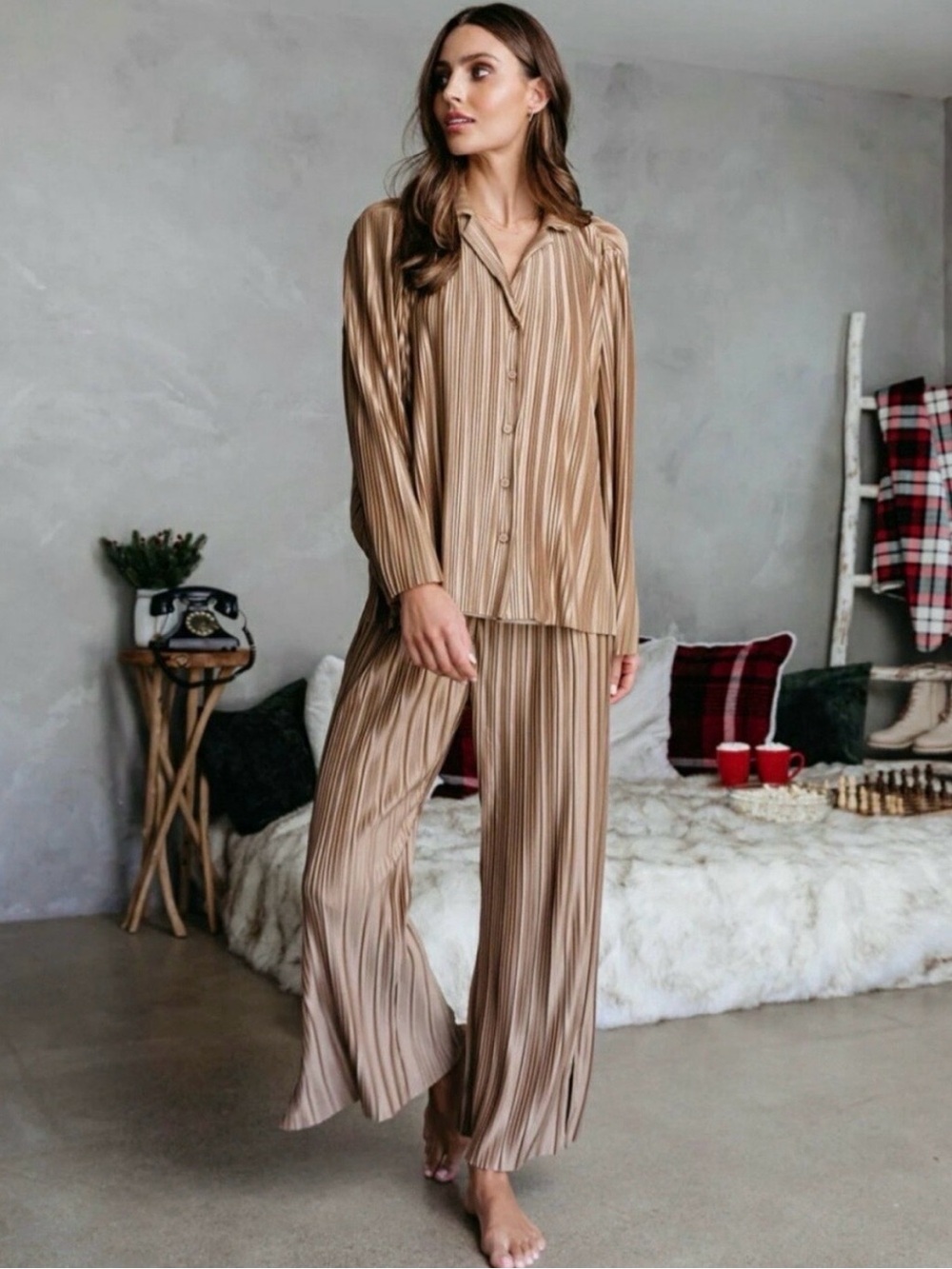 VICI COLLECTION HEY HONEY BUTTON DOWN TOP & PANTS SET